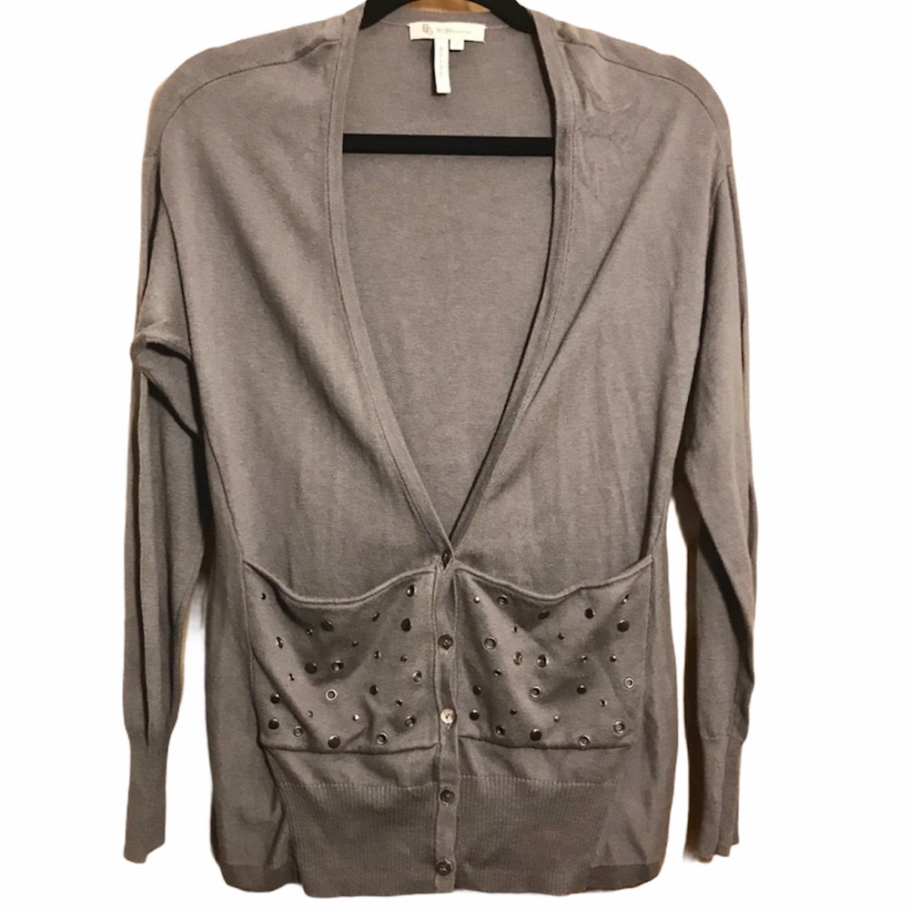BCBGeneration grey studded pocket cardigan Size small